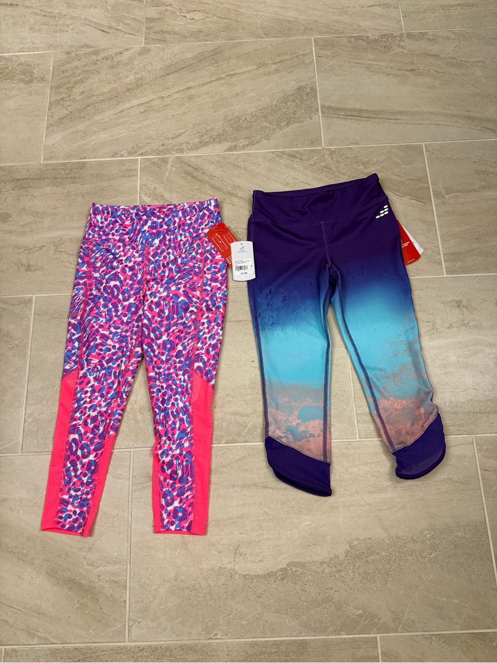Avia Girls' Purple Ombre & Pink Leopard Active Leggings Set